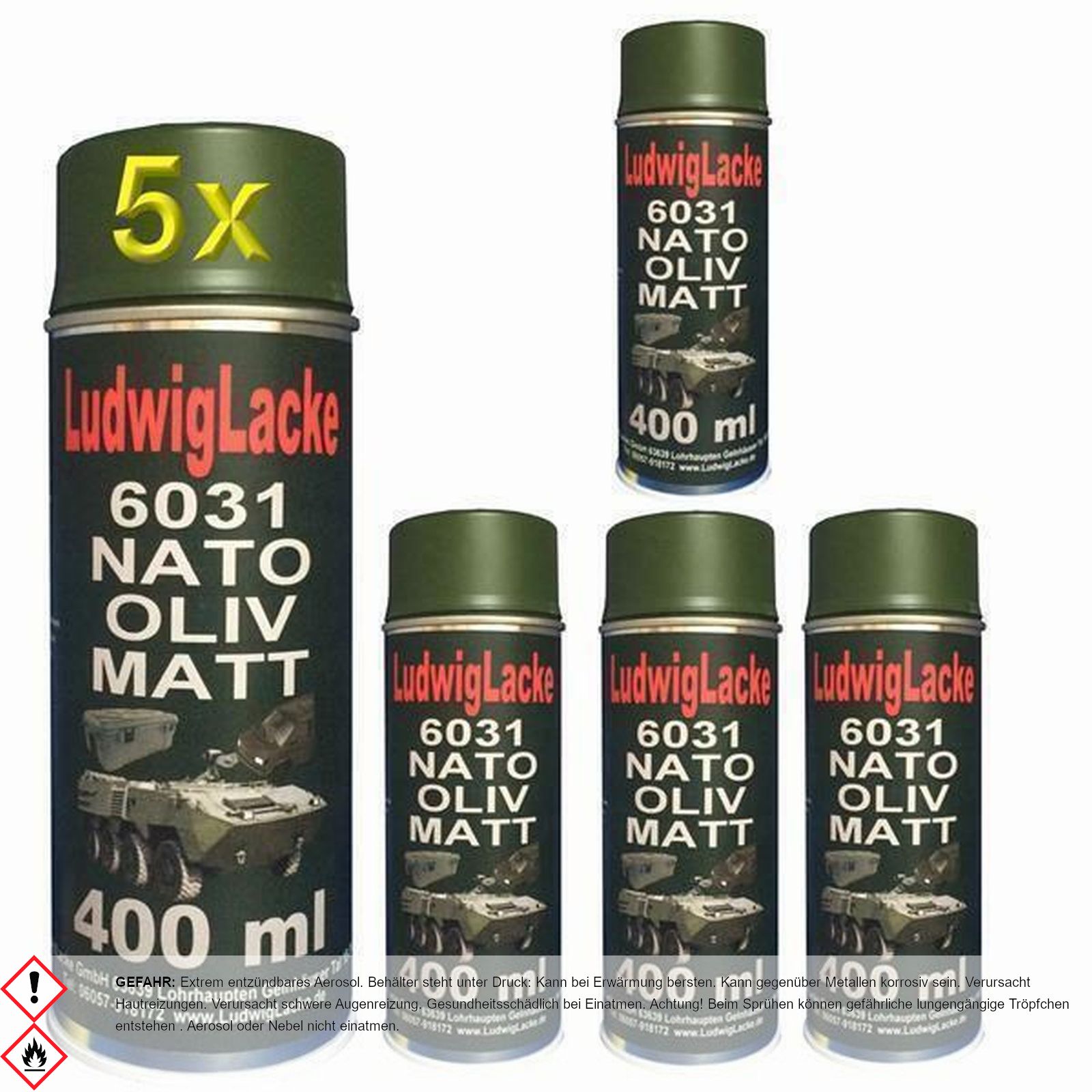 Nato Oliv MATT 5 Spraydosen je 400ml RAL 6031 Profiqualität Lackspray